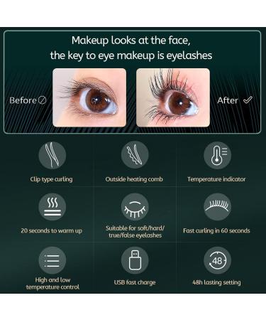 EEYZD Portable Electric Heated Eyelash Curler 2 in 1 Clip-Type with Comb Makeup Curler Eyelash Curling Tool USB Rechargeable 3 Temperature Modes Quick Finalize Curling Long-Lasting - Buy Online on GoSupps.com