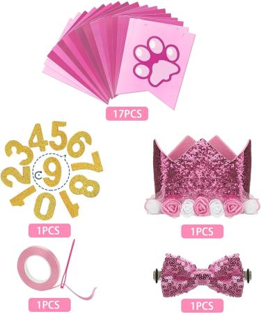 Dog Birthday Party Accessories | Pink Decoration Set with Crown Glitter Fly & Happy Birthday Banner for Dogs & Cats - Buy Online on GoSupps.com