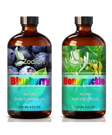 Honeysuckle Essential Oil 4 Fl Oz and Blueberry Essential Oil 4 Fl Oz - ZODION Honeysuckle& Blueberry Oil for Diffuser Aromatherapy Home Fragrance Skin & Hair Care DIY Candle & Soap Making Yoga
