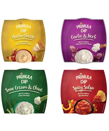 Primula Dip Pick N Mix - Create Custom Dips Combo with 4 Flovours - Nacho Cheese Garlic & Herb Sour Cream & Chive Spicy Salsa - Pack of 4 X 150g