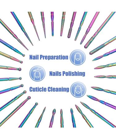 Mesee 30 Pieces Nail Drill Bits Set Tungsten Carbide Electric Nail Files Colored Titanium Coated Drill Bit Burrs for Acrylic Gel Manicure Pedicure Nails Polish Cuticle Removal - Buy Online on GoSupps.com