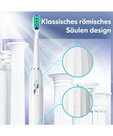 Dada-Tech Electric Toothbrush for Adults & Children - 90% Rounded Bristles 5 Modes 9 Heads Integrated Timer - Ultrasound Oral Care (White with Silver Button) - Buy Online on GoSupps.com