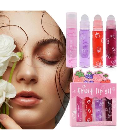 Fruity Roll On Lip Gloss Colorless Transparent Lip Oil Lip Balm Moisturizing Shiny Liquid Lipstick for Long Lasting Lips (4 Pieces 8ml) - Buy Online on GoSupps.com