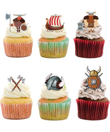 18pcs Viking Cupcake Toppers for Boys Girls Kids Medieval Party Supplies Glitter Viking Warrior Happy Birthday Cake Decor Pirate Party Decorations - Buy Online on GoSupps.com