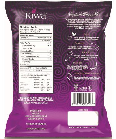 Kiwa Veggie Chips 2.5oz (Pack of 6) | Vegetable Chip Mix | Gluten Free, Non-GMO, Kosher, Vegan Snack | Cassava, Plantain, Beet, Sweet Potato, Parsnip - Buy Online on GoSupps.com