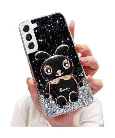 Tivenfezk nadoli for samsung galaxy s23 hare hidden stand shell caricature glitter rabbits stand soft silicone bling cell phone case transparent protective cover samsung galaxy s23 black
