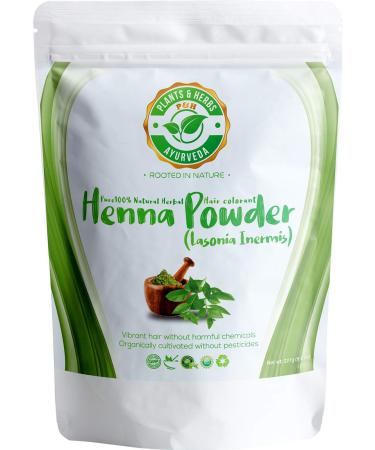 Plants & Herbs Ayurveda 100% Pure Herbal Henna (Mehndi) Powder for Natural Hair and Beard Color Dye and Conditioner  8oz / 227g  Organically cultivated, free from Chemicals, PPD and Ammonia.