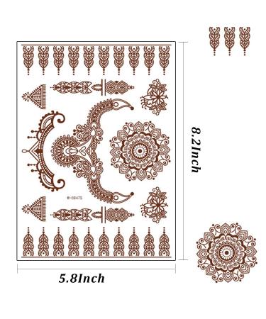 Brown Henna Temporary Tattoo Stickers - 80+ Exquisite Lace Flower Mandala Elephant Patterns - Waterproof Fake Tattoos for Women - 6Pcs Set - Buy Online on GoSupps.com
