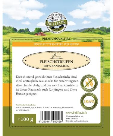 Bellfor Rabbit Meat Strips Treat for Dogs Healthy Nature and is made without additives or flavor enhancers 100 g - Buy Online on GoSupps.com
