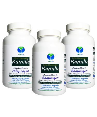 Chamomile Chamomilla 360 (3x120) chamomile flowers capsules - stomach & intestine adaptogen + soul cabbage for relaxation - no extract - not highly dose - pure nature - without additives.27120-3 43.2 g (3 pack)