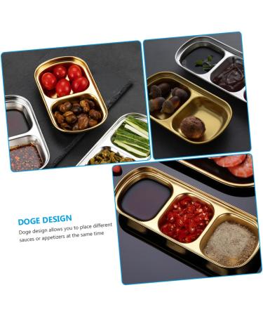 LIFKOME 6 Pcs Seasoning Dish Appetizer Dessert Plate Two Compartment Food Container Sauce Bowl Kitchen Dish Tool Chip and Dip Gold Cups Vinegar Dish Japanese and Korean 304 Stainless Steel 20x8cmx2pcs Goldenx2pcs - Buy Online on GoSupps.com