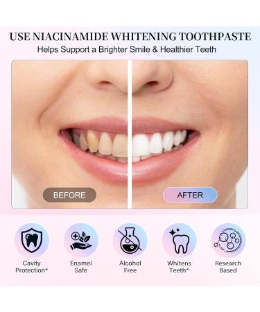 Niacinamide Whitening Toothpaste 2 Pack Brightening Toothpaste with Deep Cleaning for Coffee & Tea Stains Gum Health Support Long-Lasting Fresh Breath Gentle Mint Peach Flavor 3.53oz Tube - Buy Online on GoSupps.com