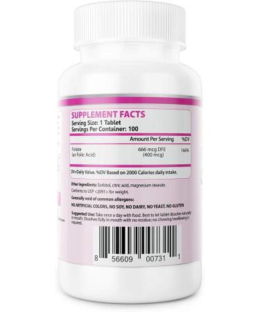 Folic Acid 400 mcg Buccal Lozenge Tablets Slow-Dissolving for Fast Absorption Prenatal & Neural Tube Support Sugar-Free 100 CT - Buy Online on GoSupps.com
