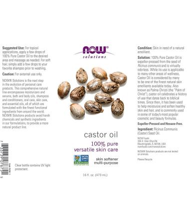 NOW Solutions Castor Oil 100% Pure - 16 oz | Premium Natural Moisturizer for Hair & Skin - Buy Online on GoSupps.com