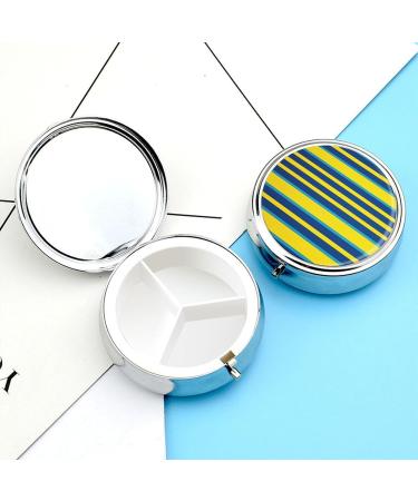 Round Yellow & Blue Stripes Pill Box | 3 Compartment Portable Medicine Organizer | Decorative Metal Pocket Pill Case - Buy Online on GoSupps.com