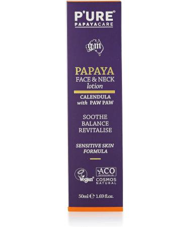 P'URE PAPAYA CARE Face Lotion & Neck Cream 50ml - Vegan Face Moisturiser - Papaya Enzymes Bergamot Calendula Cream Hyaluronic Acid Vitamin E Face Cream - Natural Facial Moisturising Lotion - Buy Online on GoSupps.com