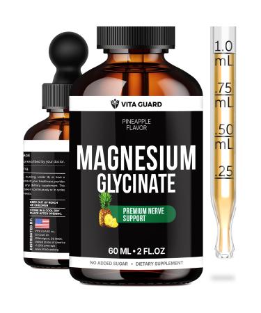 Magnesium Glycinate 500mg Liquid Drops Sugar-Free Magnesium Supplement Vegan Formula 60 mL Flavor Pineapple