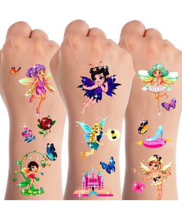 JCFIRE Temporary Tattoos for Kids  Fairy Party Favors  Butterfly Glitter Tattoos Stickers for Girls  Butterfly Birthday Decorations Party Favors Christmas Stocking Fillers and Gifts