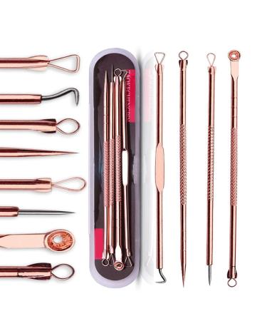 Blackhead Remover Tool Kit 4 PCS Comedone Extractor Tool Blemish Whitehead Removal Acne Needle Pimple Spot Popper Stainless Steel (Gold)