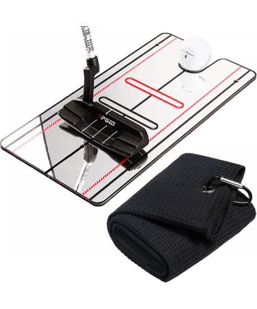 Upgrade Golf Putting Mirror, Portable Putting Aid, Professional Golf Training Equipment, Golf Training Aid, Golf Trainer, Putting Mirror Training Aid for Golf, Putting Trainer, with a Black Golf Towel - Buy Online on GoSupps.com