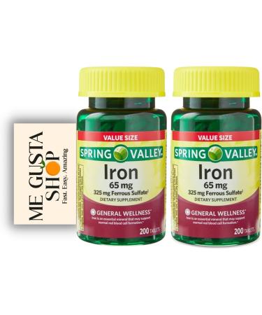 Spring Valley Iron Tablets 65mg 200 Count Value Size (Pack of 2) + Me Gustas Sticker - Buy Online on GoSupps.com