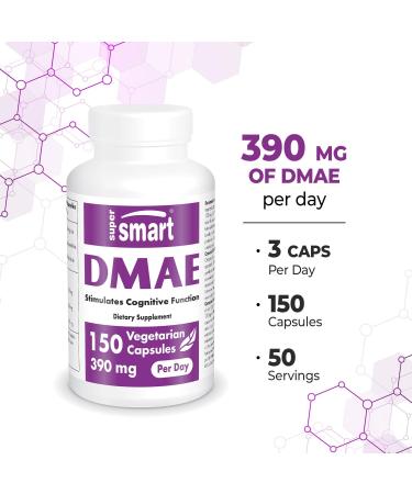 Buy Supersmart DMAE Supplement 390mg - Non-GMO Gluten Free - 150 Vegetarian Capsules for Choline Production - International Shipping Available - Buy Online on GoSupps.com