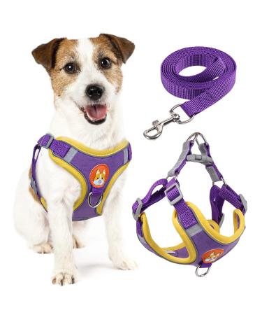 Rennaio dog harness no pull adjustable puppy dishes with 2 linen clips ultra comfortable chest harness and leash set for small and medium-sized dogs (purple l) Lila L