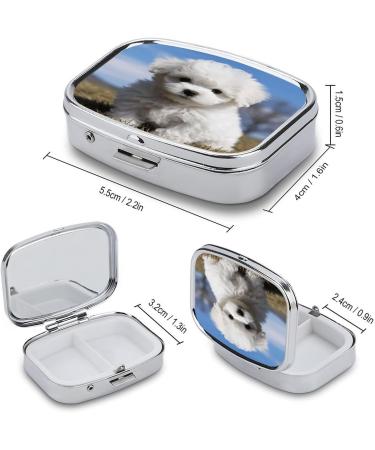 Shop Decorative Bichon Frise Pill Box - 2 Compartment Medicine Organizer | Portable Metal Design for Pocket & Purse - Buy Online on GoSupps.com