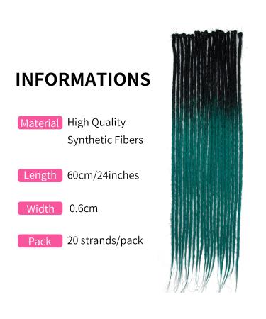 Handmade 24 Synthetic Dreadlock Extensions - 0.6cm Thin Crochet Braids in Green | Soft Hip-Hop Style - 20 Strands - Buy Online on GoSupps.com