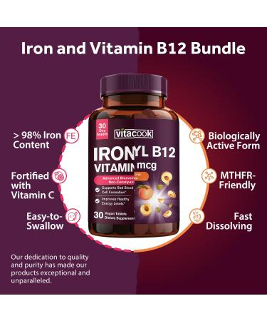Iron and Vitamin B12 Bundle 5000 mcg B12 Zero Sugar Carbonyl Iron with Vitamin C Gentle on The Stomach - Buy Online on GoSupps.com