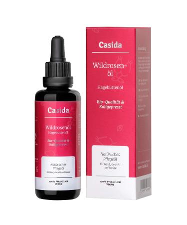 Casida rosehip oil - wild rose oil - 100% organic and cold pressed for face and skin - rosehip kernel oil leaves a silky smooth skin - from the pharmacy 50 ml 30 ml (1 Pack)