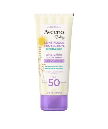 Aveeno Baby Continuous Protection Zinc Oxide Mineral Sunscreen Lotion for Sensitive Skin, Broad Spectrum SPF 50, Tear-Free, Sweat- & Water-Resistant, Paraben-Free, Non-Greasy, 7 fl. oz - Buy Online on GoSupps.com