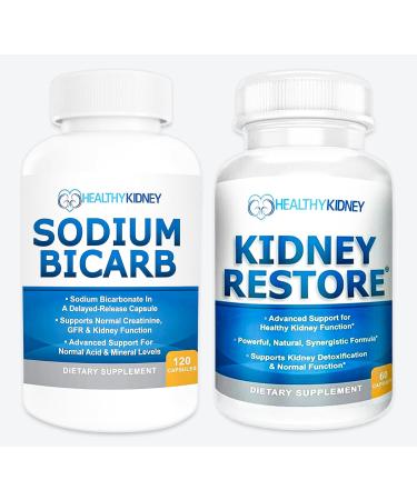 Kidney Restore & Sodium Bicarb 2 Pack Kidney Cleanse Natural Supplement Sodium Bicarbonate Buffer Acid Naturally