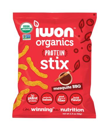IWON Organics Mesquite BBQ Flavor Snack Stix, High Protein and Organic Healthy Snacks, 8 Bags, 1.5 Ounce