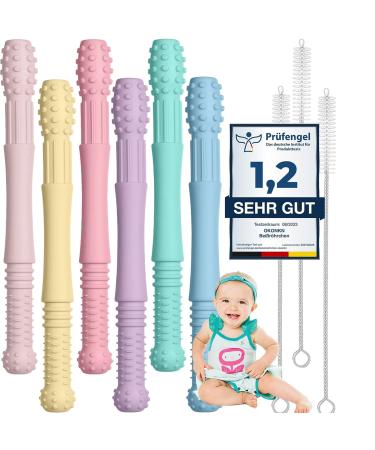 Okonkn bite tube baby 6-set toothing aid baby bite ring baby bpa-free silicone baby accessories for boys and girls from 0-12 months+ 6 pieces