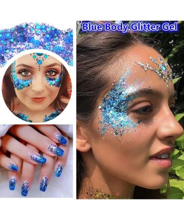 Go Ho Blue Face Glitter Gel - Holographic Chunky Sequins Glitter for Singer Concerts & Festivals - Long Lasting Glitter Makeup for Eye, Lip, Hair, Nails - 52g - Buy Online on GoSupps.com