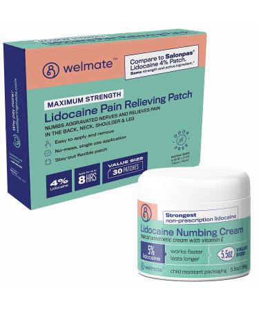 WELMATE Bundle: 4% Lidocaine Patch 30ct & 5% Lidocaine Cream 5.5oz