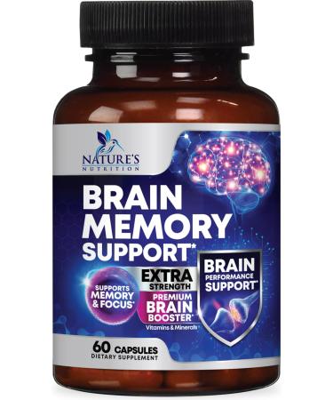 Brain Memory Supplement Pills - 3X Strength Nootropics for Concentration Clarity & Focus Support - Brain Health Cognitive Vitamins with Bacopa Phosphatidylserine & DMAE Brain Booster - 60 Capsules 60 Count (Pack of 1)
