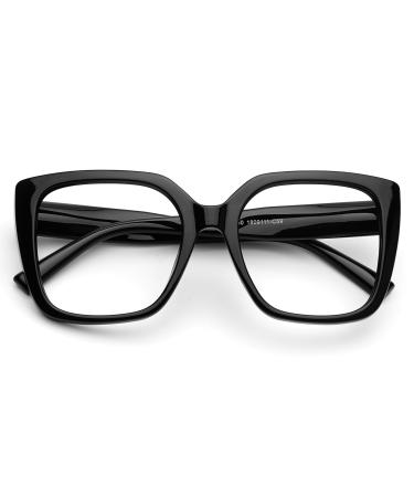 DOOViC Blue Light Filter Glasses/Reading Glasses Oversize Modern Women JS028 028c1 Black 1.25 x
