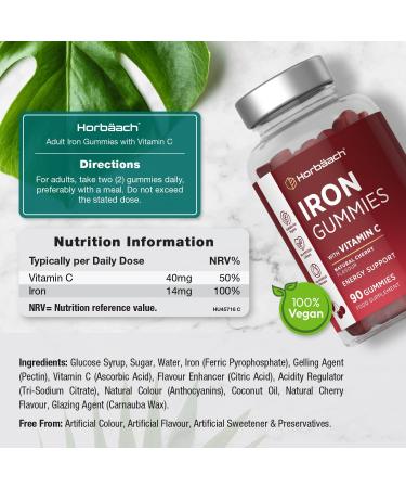Iron Supplements | 14mg Iron Gummies with Vitamin C | 90 Vegan Gummies | for Men & Women | by Horbaach - Buy Online on GoSupps.com
