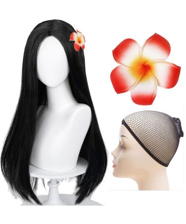 Uniquebe Long Straight Black Kids Wig with Flower Hair Clip  Wigs for Girls Kids Toddler Cosplay with Wig Cap for Halloween Party Daily
