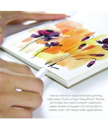 Fluid 100 Artist Watercolor Block 140 lb - 6x8 Inches, 100% Cotton Cold Press Pad for Painting - 15 Sheets, Easy Block Binding - Buy Online on GoSupps.com