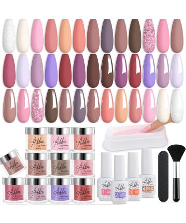 Aikker 27 Pcs Dip Powder Nail Kit Starter 20 Colors Nude Pink Coral Dipping Powder System Essential Liquid Set with Base & Top Coat Activator for French Nail Art Manicure DIY Salon Gift Set AK30 Under The Sea