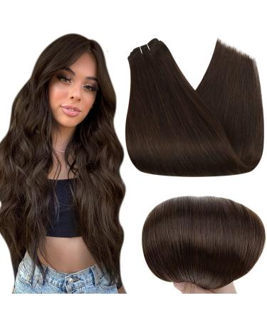 Full Shine Brown Weft Hair Extensions 18 Inch Human Hair Bundle Color 2 Dark Brown Sew in Hair Extensions 105 Gram Weft Hair Bundle Weave Weft Hair Extensions Real Human Hair for Women 18 Inch  2