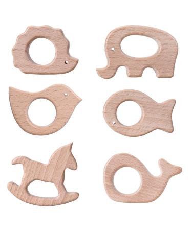 Youngrich 6-Piece Baby Wooden Teether Set | Handmade DIY Pendant Kit for Toddlers - Perfect Gifts: Hedgehog Elephant Bird Dolphin Goldfish - Buy Online on GoSupps.com