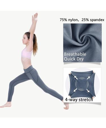 JIM LEAGUE Girls Athletic Dance Leggings - Kids Yoga Compression Pants with Pockets - Grey Medium - Buy Online on GoSupps.com