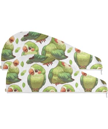 Green Parrot Bird Hair Towel 2 Pack | Super Absorbent Quick Dry Hair Turbans for Women & Girls - Buy Online on GoSupps.com