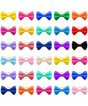 KMZ 30Pcs Mixed Colors Dog Hair Bows with Elastic Rubber Bands Cute Dog Grooming Bows Puppy Hair Accessories for Long Hair Pet Dogs Cats