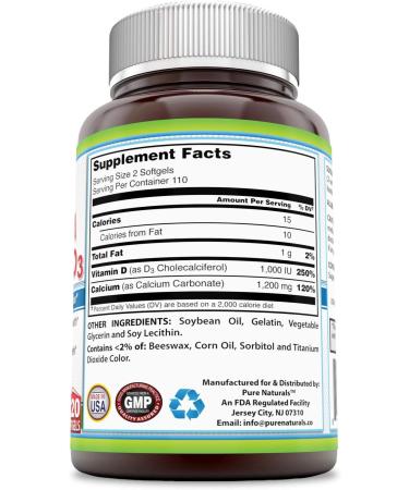 Pure Naturals Calcium with Vitamin D3 220 Softgels for Nerve & Muscle Health, Strong Bones & Immune Support - Buy Online on GoSupps.com