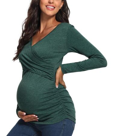 Love2Mi Maternity Nursing Shirt - Short Sleeve V-Neck Breastfeeding T-Shirt - Dark Green - Size S - Buy Online on GoSupps.com